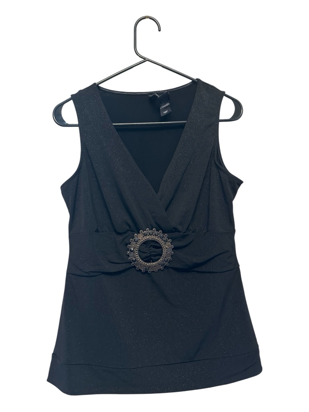 Vintage Y2K Bisou Bisou Black Sleeveless V-Neck Tank with Decorative Buckle L